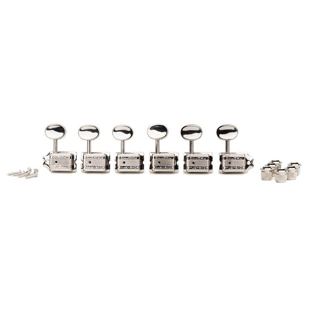 Wilkinson 162-NL-4M2L Stemmechanieken voor gitaar, met EZ LOK and staggered post height, 6x links, nikkel