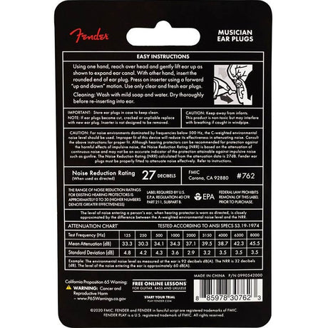 Fender 0990542000 Musician Series Siliconen Gehoorbeschermers – 27 dB met Opbergtasje