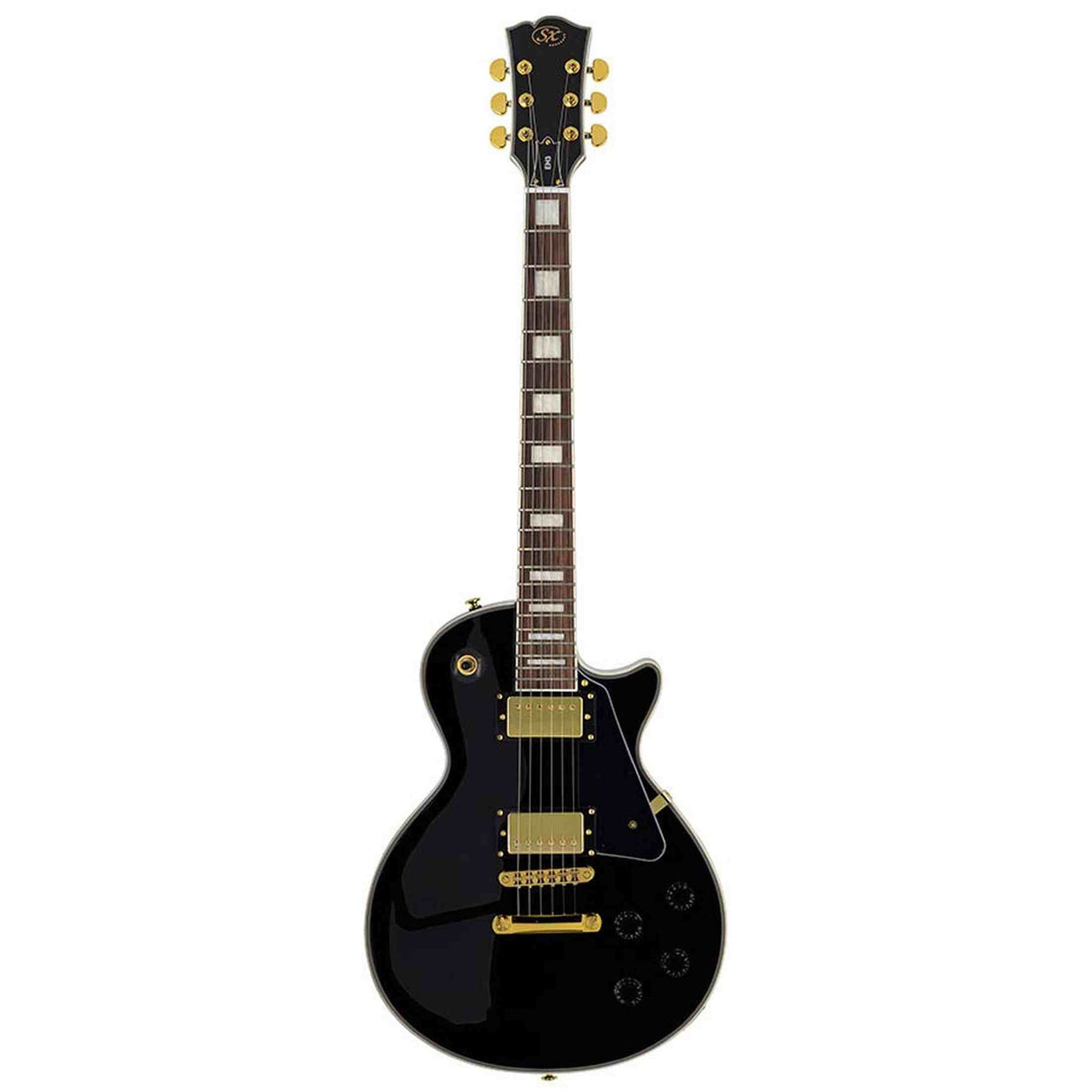 SX EH3-BK elektrische gitaar – LP Custom stijl, 2 humbuckers, mahonie/esdoorn, zwart + gouden hardware