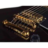 SX EH3-BK elektrische gitaar – LP Custom stijl, 2 humbuckers, mahonie/esdoorn, zwart + gouden hardware