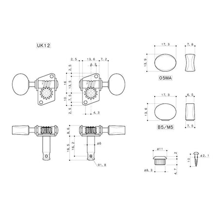 Gotoh GTH15802 UK12 Stemmechanieken voor Ukelele L2R2 Nikkel 1:14