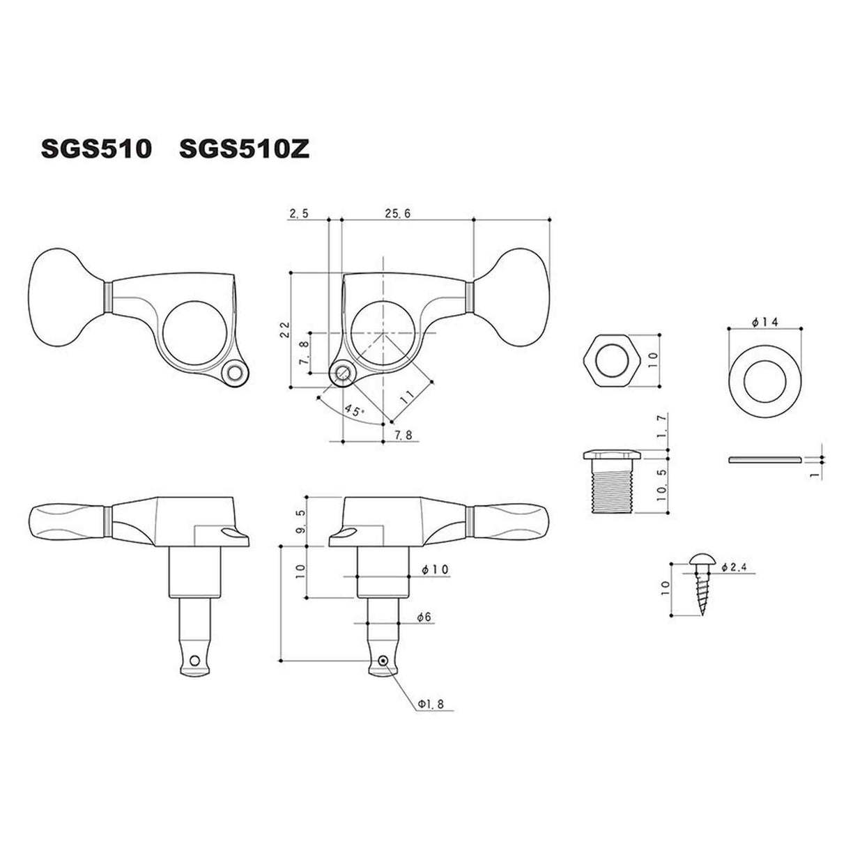 Gotoh GTH14580 SGS510 stemmechanieken met HAPM and S5 knoppen, 3L3R, chroom