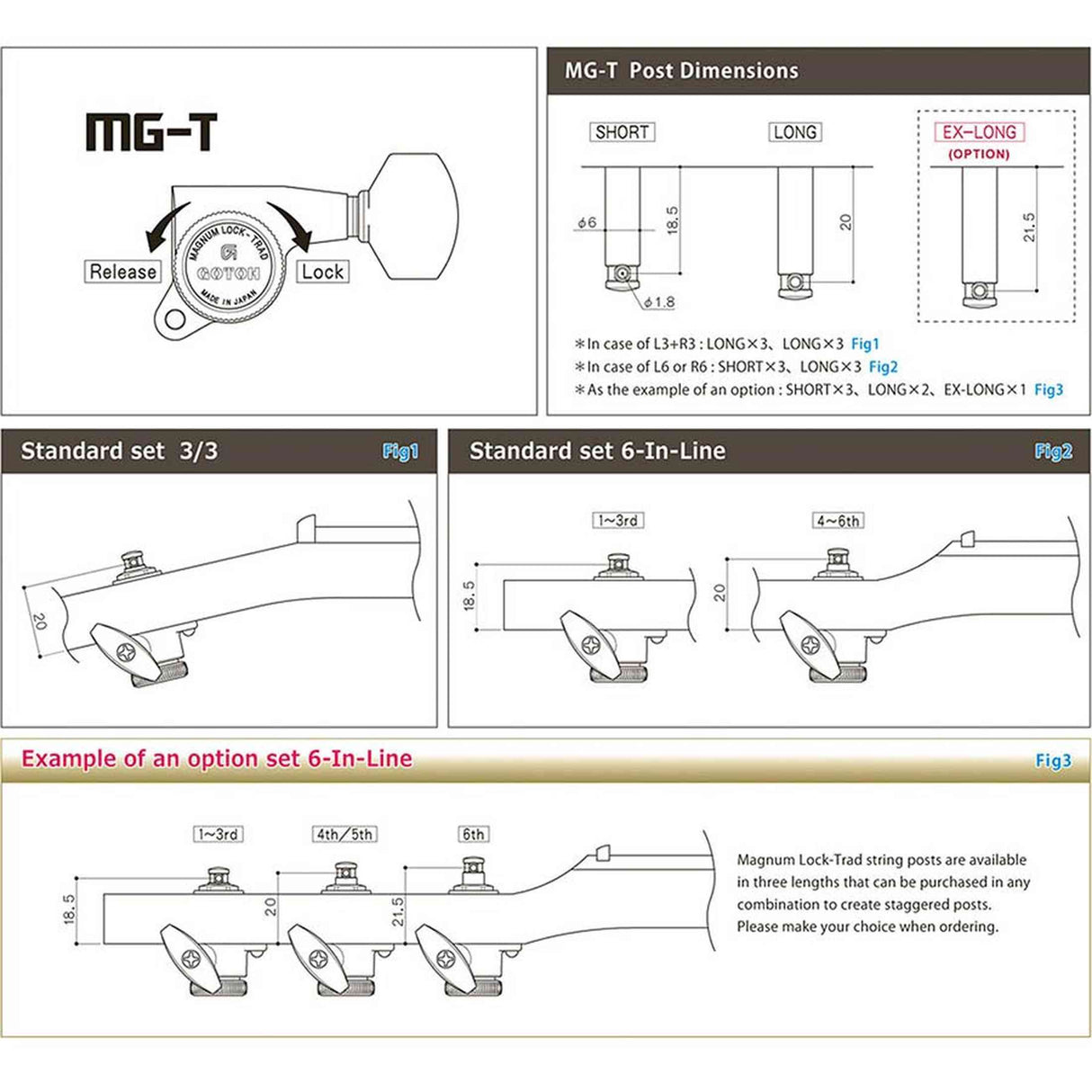 Gotoh GTH13470 SG301 stemmechanieken met Magnum Lock Trad and 20 knoppen, 3L3R, chroom