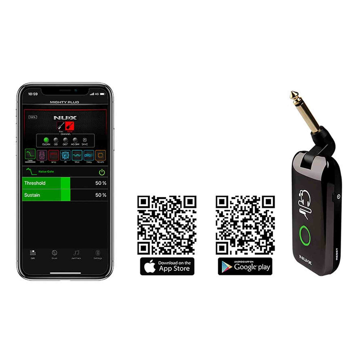 NUX MPLUG Mighty Series hoofdtelefoonversterker met effecten, amp-modellen en Bluetooth