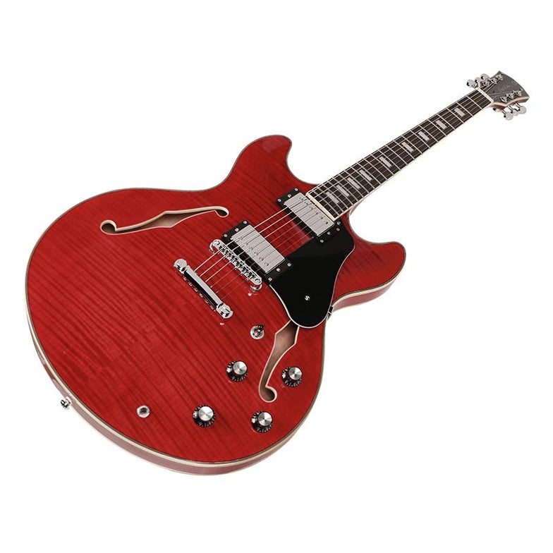 Sire Guitars H7/STR electrische archtop gitaar, esdoorn, see through red