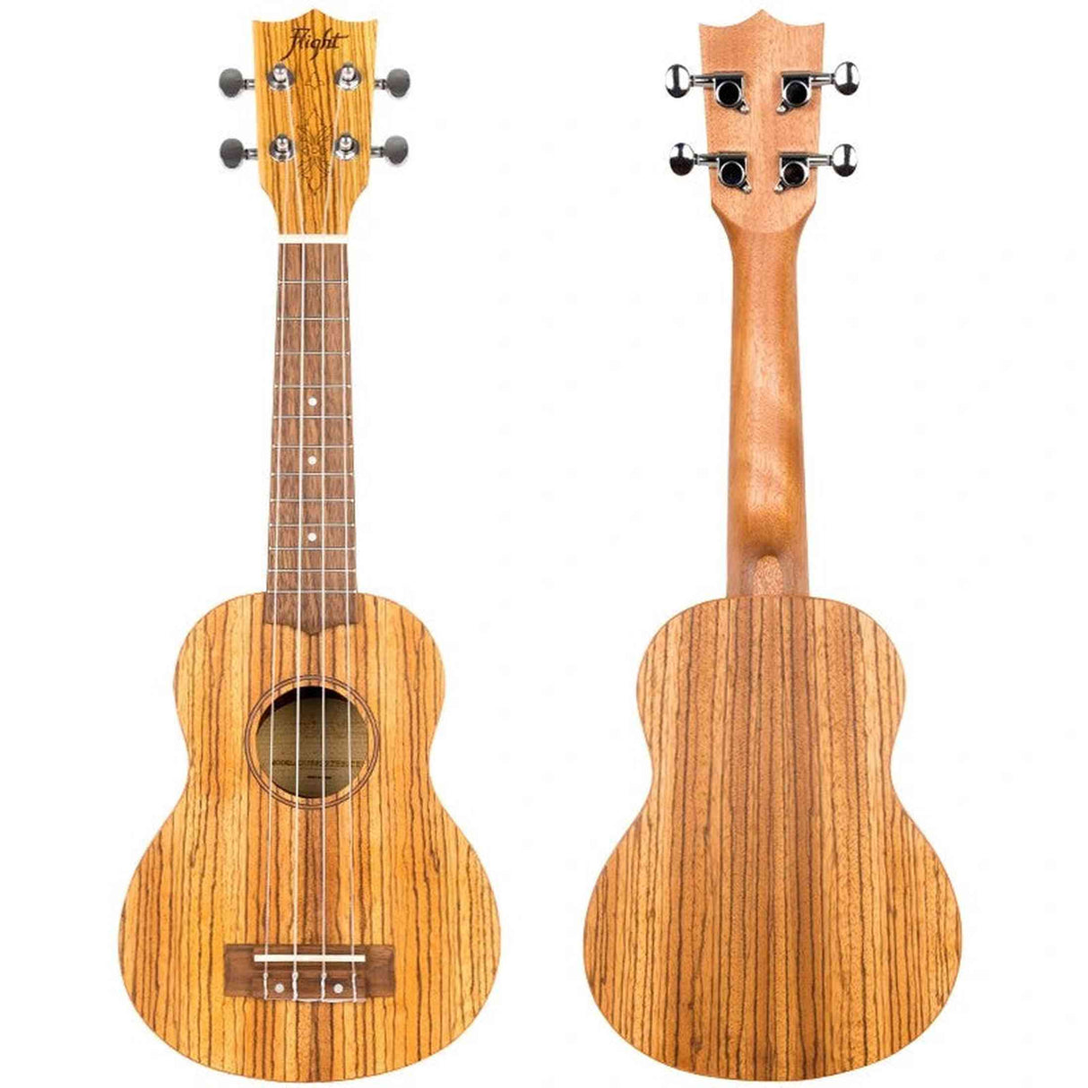 Flight DUS322 ZEB Soprano Ukulele met Zebrawood Body, Bone Topkam en Aquila Super Nylgut Snaren