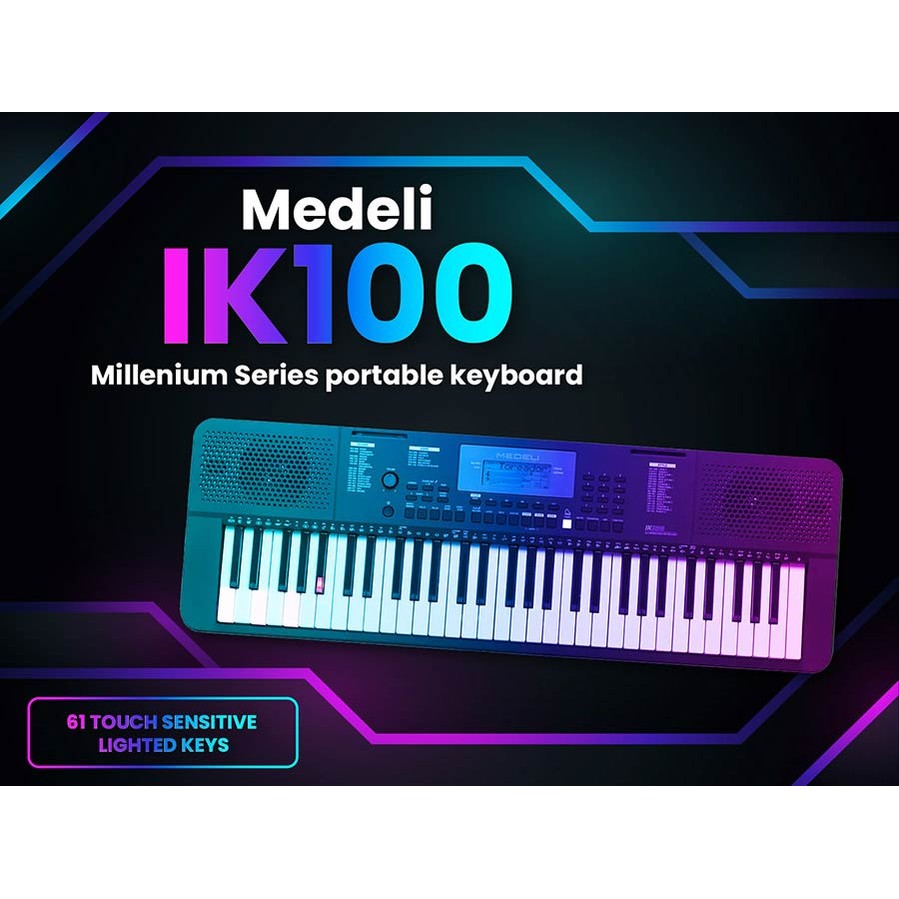 Medeli IK100 Keyboard – 61 Aanslaggevoelige Verlichte Toetsen met 480 Klanken