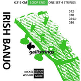 Galli G-215-CM snaren set Irish tuning tenor banjo nickel wound, loop end, custom medium gauge, 012-018-024w-036