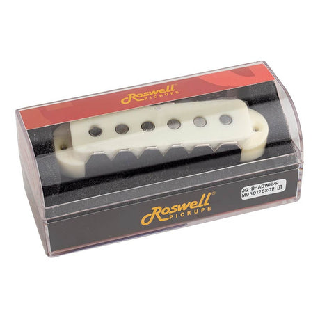 Roswell RP-JGBADWH vintage enkele spoel JG pickup, Alnico 5 staven, brug, verouderd wit