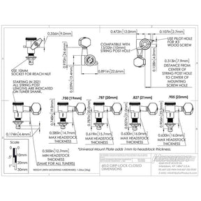 Hipshot HS6K1EL0SST guitar tuner upgrade kit, 6 inline Grip-Lock, closed satin staggered