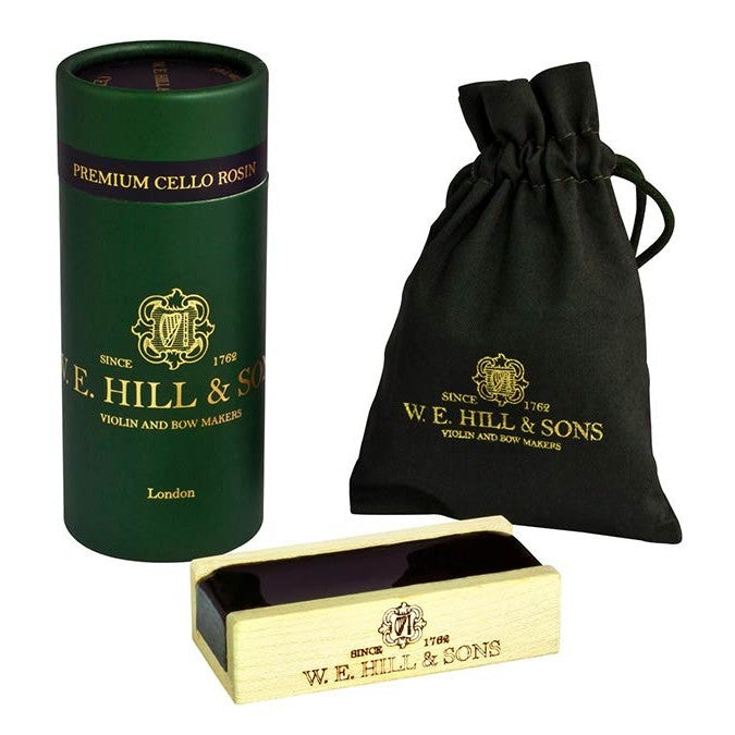 W.E. Hill & Sons H-2067 Premium rosin for cello - dark - encased in a solid maplewood holder, with protection pouch
