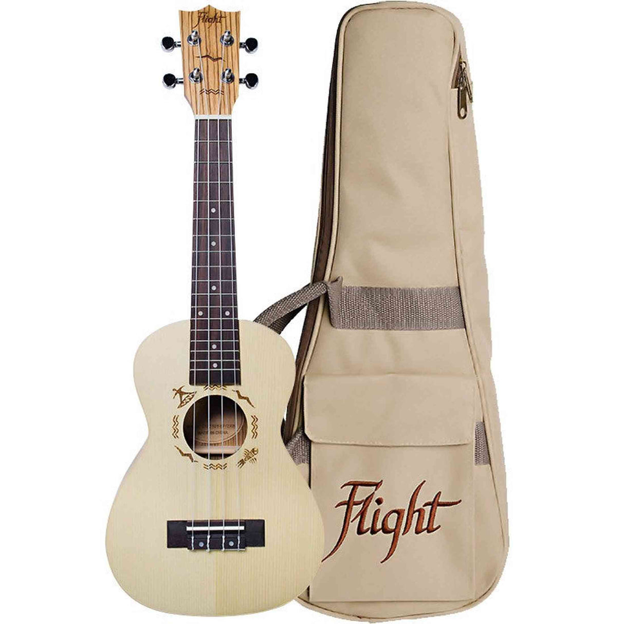 Flight DUC325 SP/ZEB Concert Ukulele met Engelmann Spruce Top, Zebrawood Body en Aquila Super Nylgut Snaren