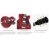 Sire Guitars H7F/STR Elektrische archtop gitaar, doorkijk rood