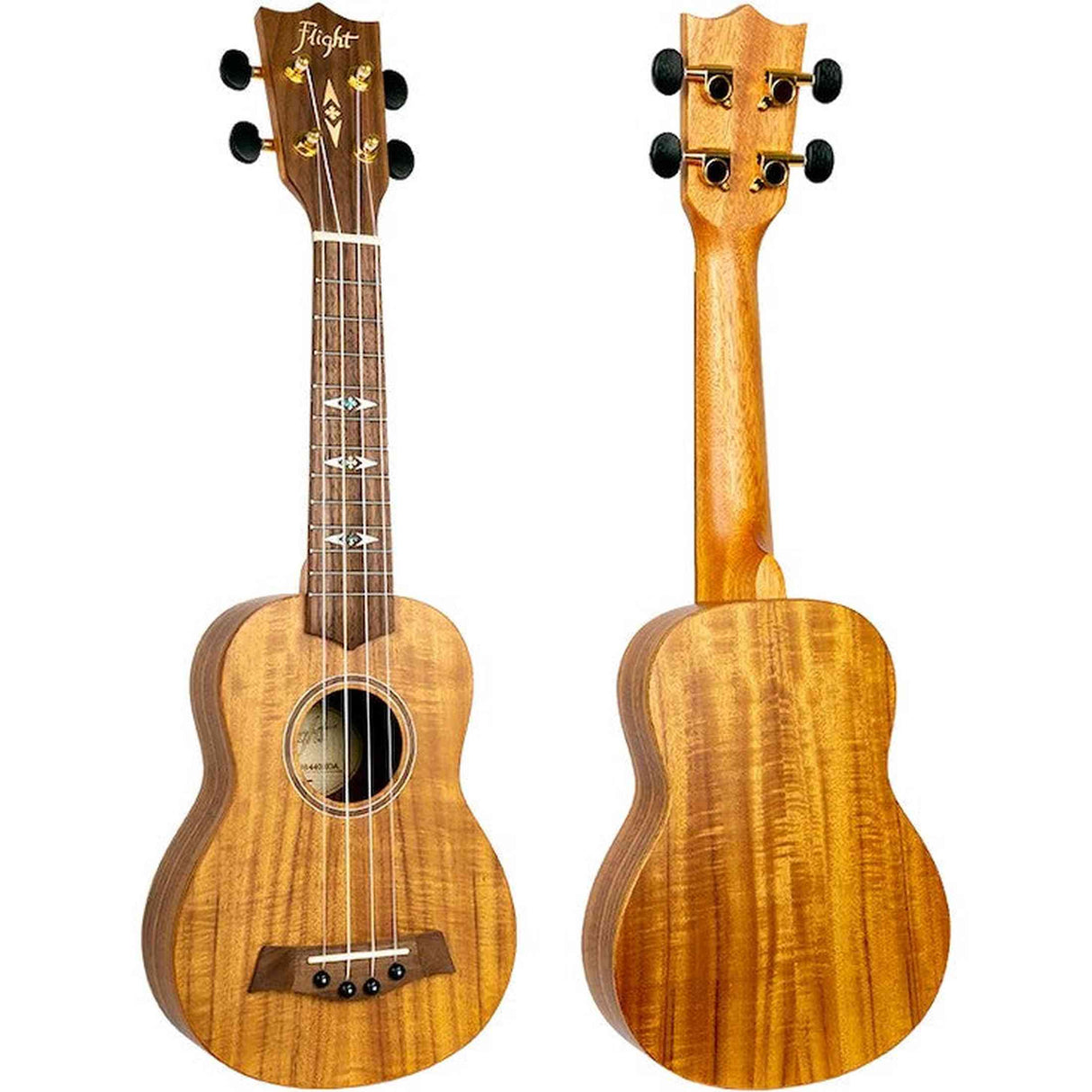 Flight DUS440 Acacia Soprano Ukulele met Acacia Body, Bone Topkam en Aquila Super Nylgut Snaren