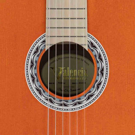 Valencia VC354HOR Klassieke Gitaar 4/4 – Sitka Spar & Mahonie, Oranje, Inclusief Tas, Standaard en Stemapparaat