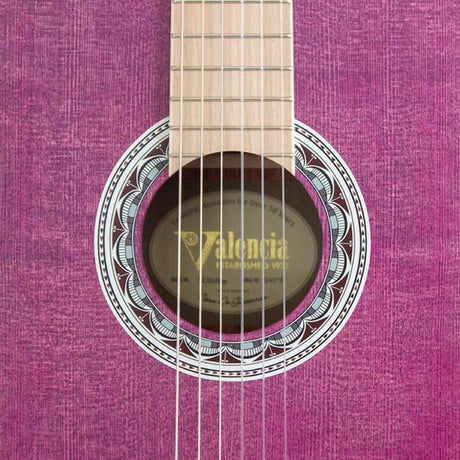 Valencia VC354HPP Klassieke Gitaar 4/4 – Sitka Spar & Mahonie, Paars, Inclusief Tas, Standaard en Stemapparaat