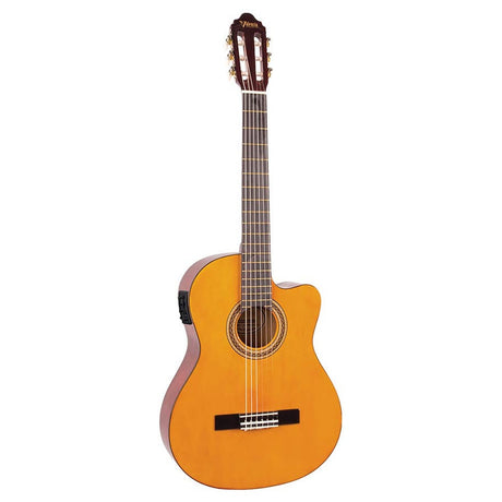 Valencia VC104CE klassieke gitaar, linden body, esdoorn fb, met cutaway en pre-amp, hoogglans finish