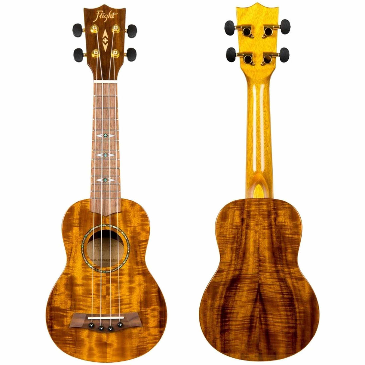 Flight DUS445 Acacia Soprano Ukulele met Gloss Acacia Body, Bone Topkam en Aquila Super Nylgut Snaren
