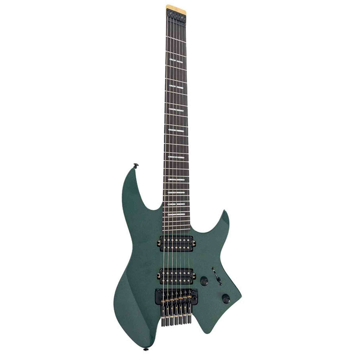 Sire X6H7/MGR elektrische gitaar – 7-snarig headless model, mahonie met maple top, Metallic Green, HH-configuratie, stainless frets, met gigbag