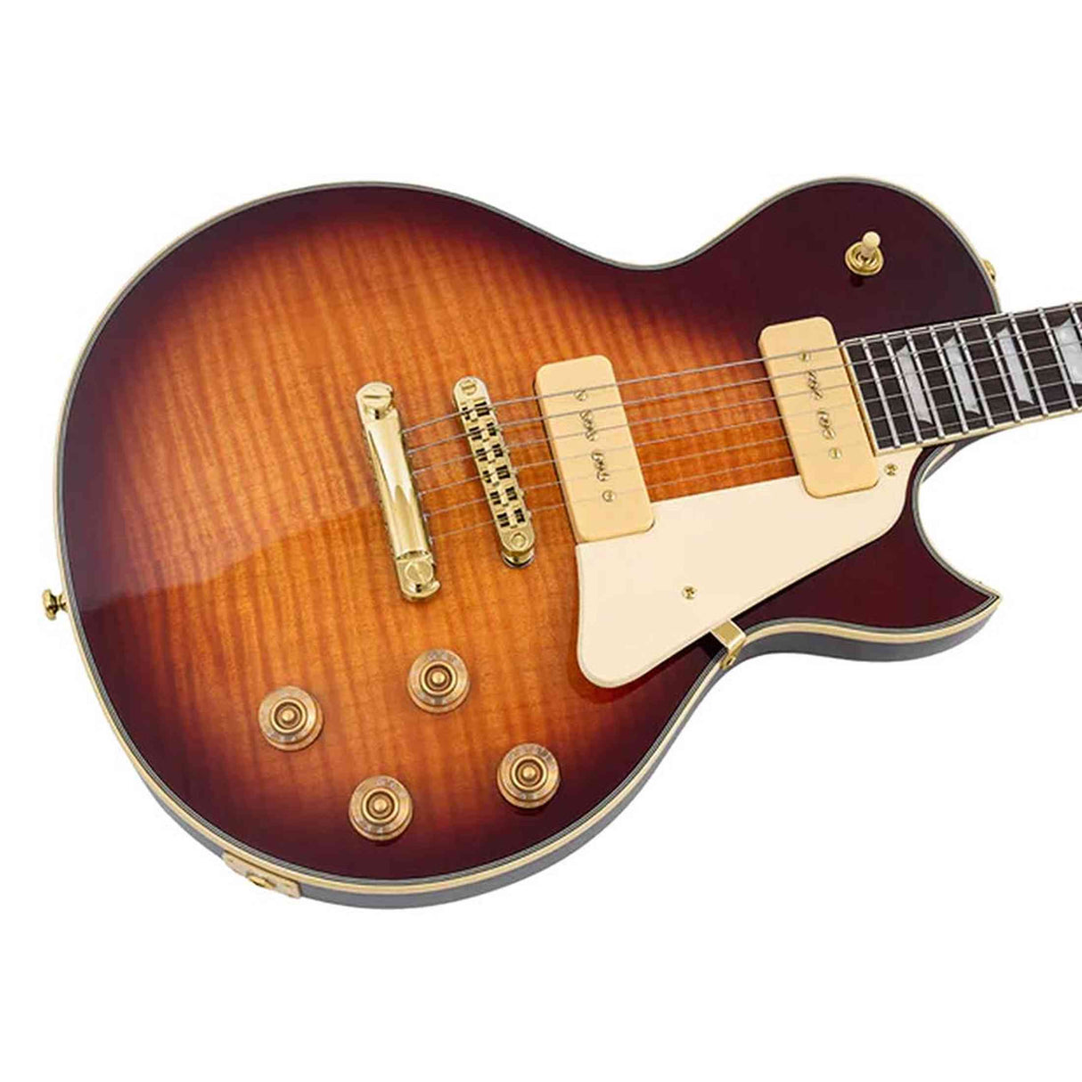 Sire L7VN/TS elektrische gitaar – L-Style, mahonie met flamed maple top, Tobacco Sunburst, P90 pickups, stainless frets, locking tuners