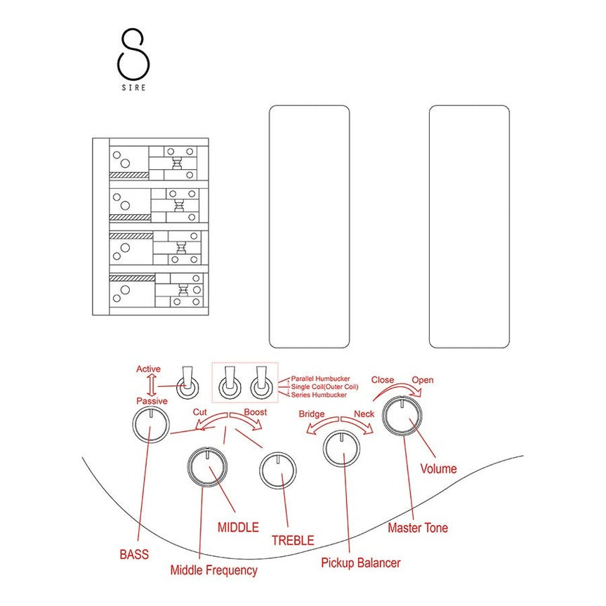 Sire M6H 4/MAS Marcus Miller M6 Series headless actieve basgitaar mahogany satin