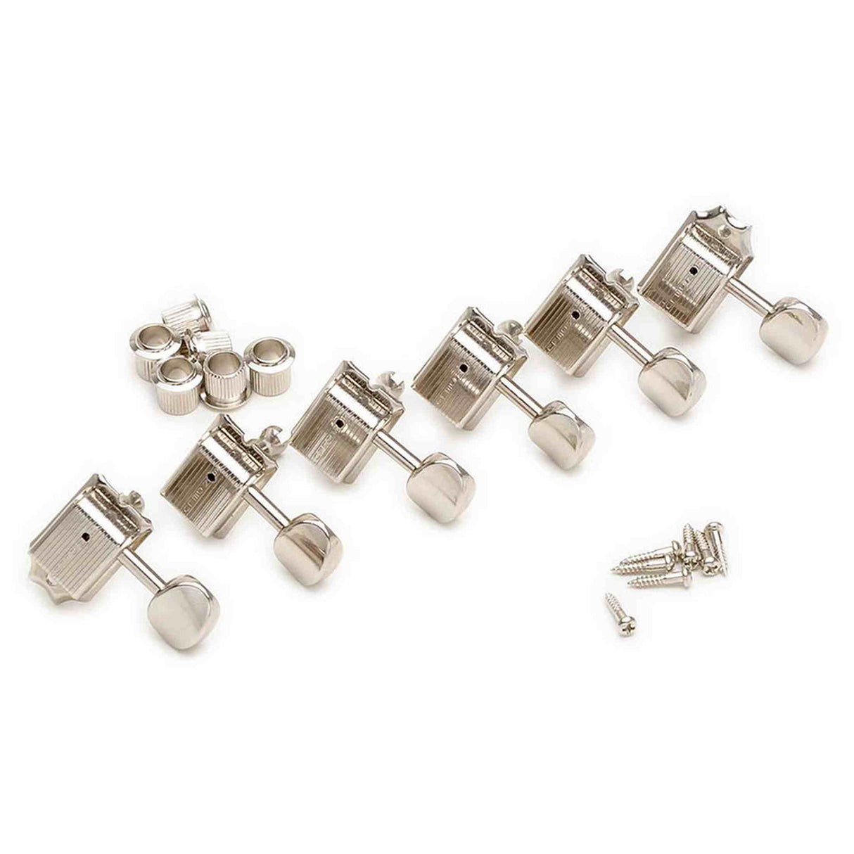 Kluson M6V0C Stemmechanieken voor gitaar "Single Line", 6x links met ovale knoppen, nikkel