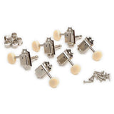 Kluson M33JP Stemmechanieken voor gitaar "Double Line", 3x links + 3x rechts met cream ovale knoppen, nikkel