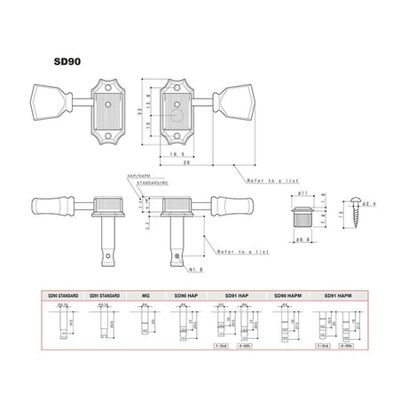 Gotoh GTH12930 SD90 stemmechanieken met 05M knoppen, 3L3R, nikkel