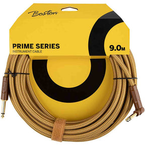 Boston GCRT-90A Prime Series woven jacket instrumentkabel jack–haakse jack 9 meter yellow tweed