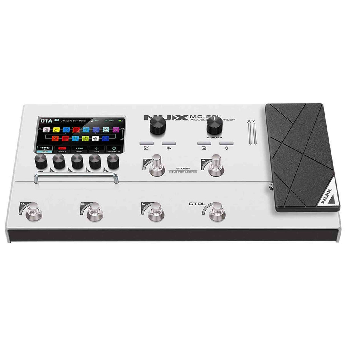 NUX MG-50Li WH Multi-Effects Processor with Amp Modeler, Profiler, Battery, USB Audio, and Carry Bag, White