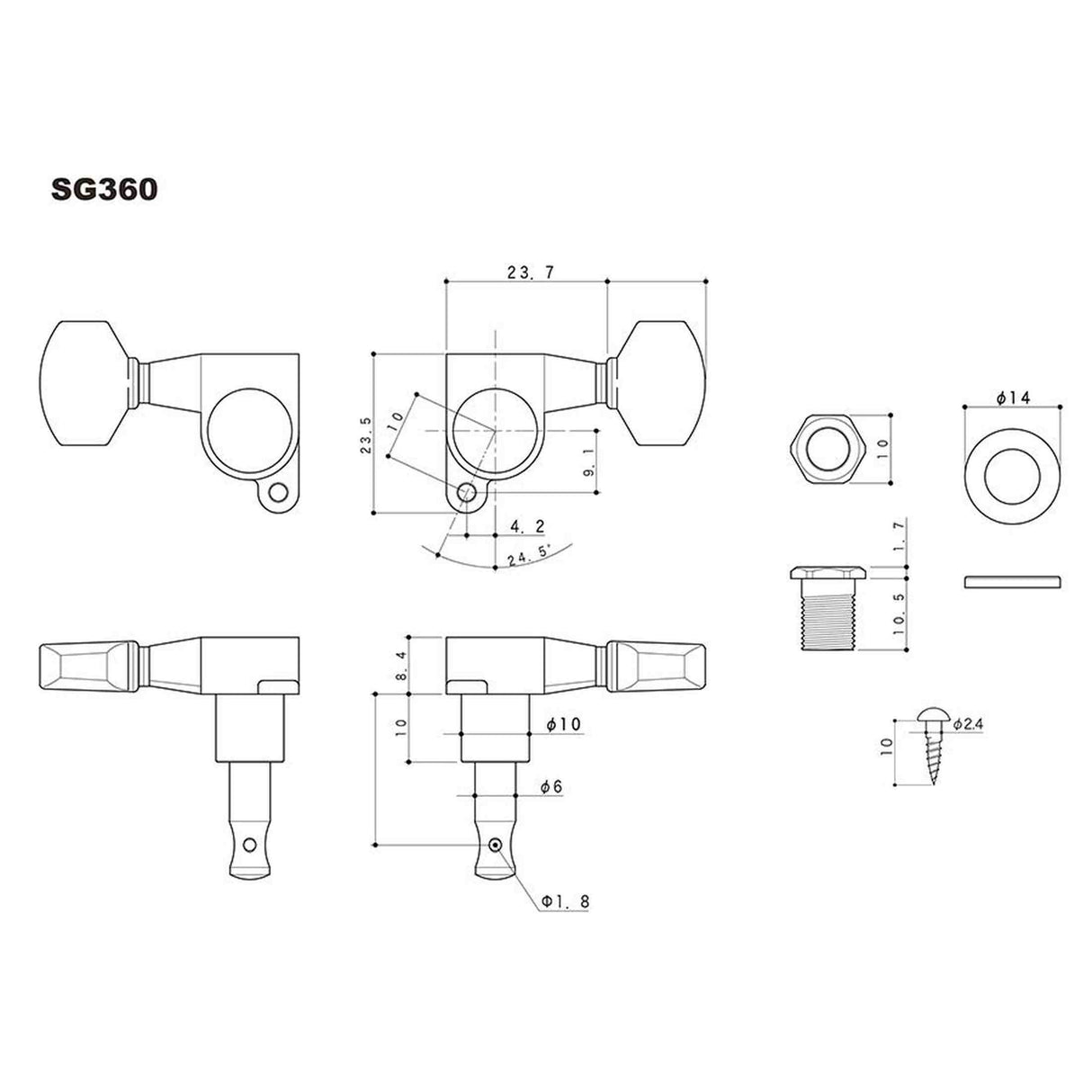 Gotoh GTH13564 SG360 stemmechanieken met 07 knoppen, 3L3R, zwart