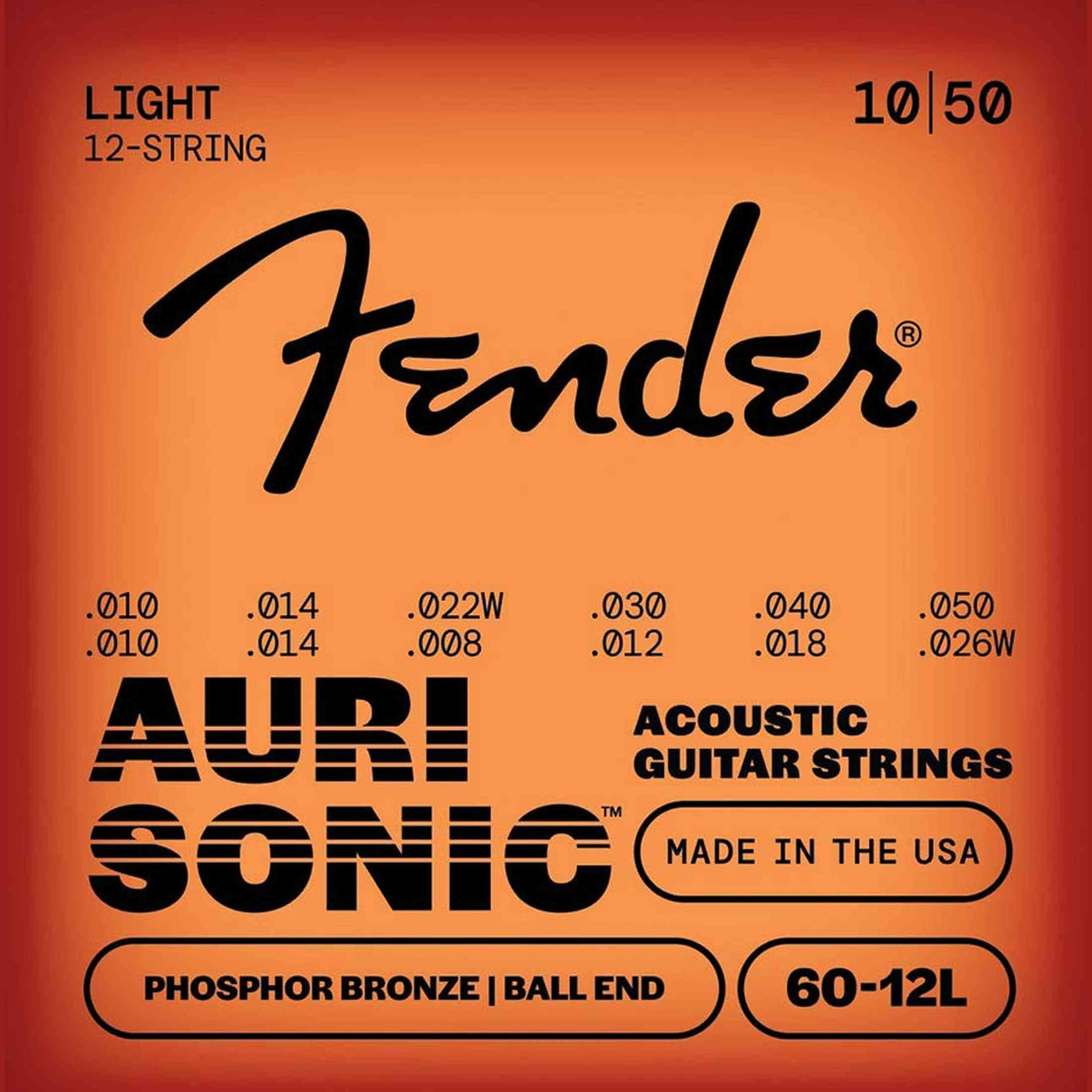 Fender 60-12L AuriSonic Akoestische Gitaar Snaren Phosphor Bronze 12-String Light 010-048