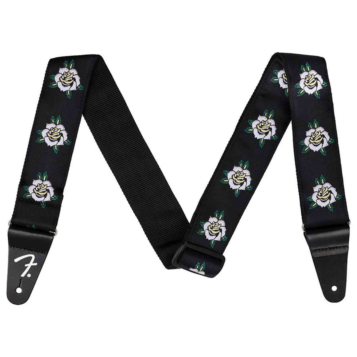 Fender 0990638023 Rose Gitaarband Wit Jacquard Nylon Verstelbaar Leer Uiteinden