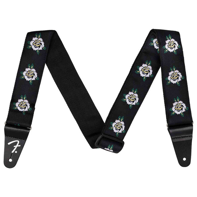 Fender 0990638023 Rose Gitaarband Wit Jacquard Nylon Verstelbaar Leer Uiteinden