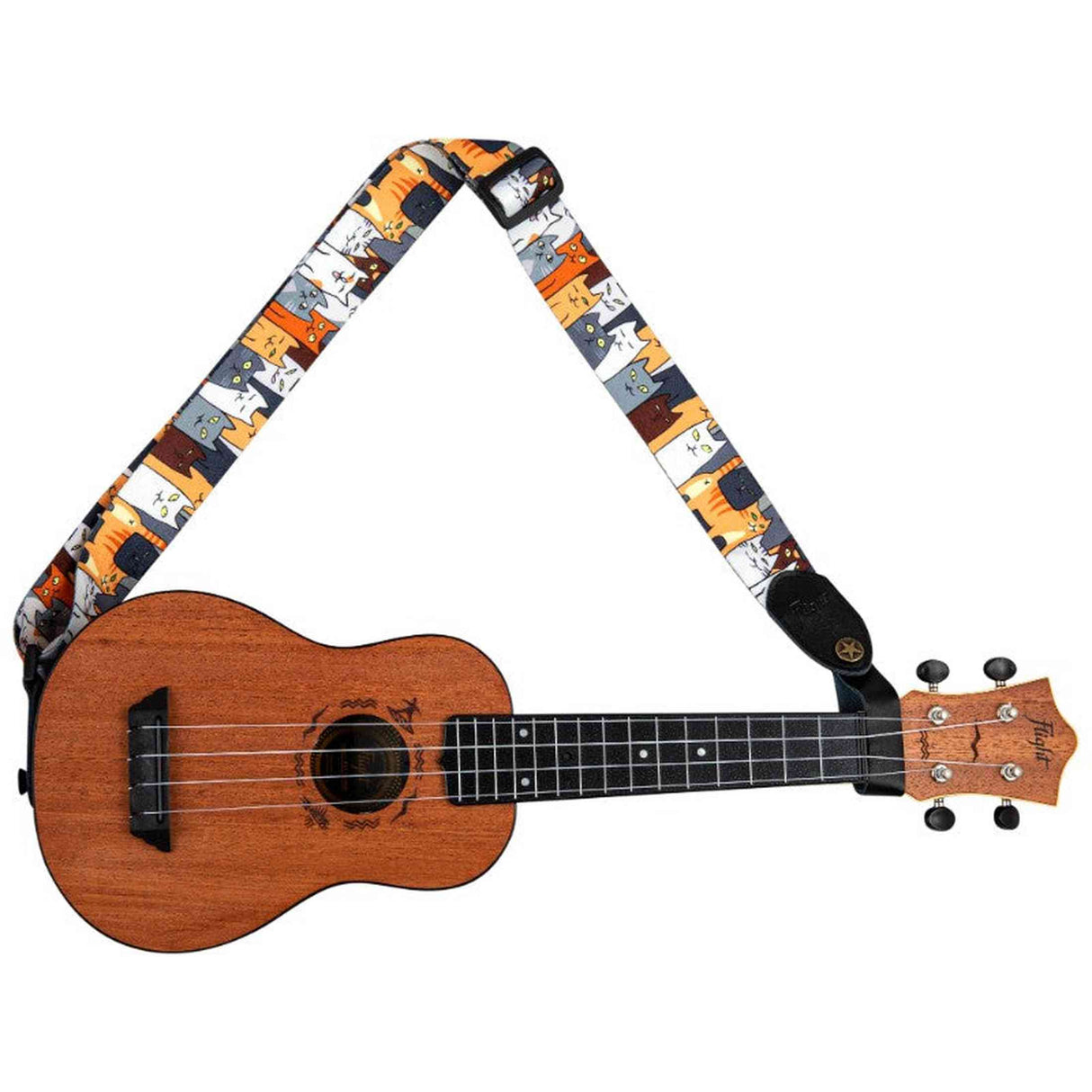 Flight S35 Cats Ukulele Strap Poly/Leer met Katten Design en Verstelbare Lengte