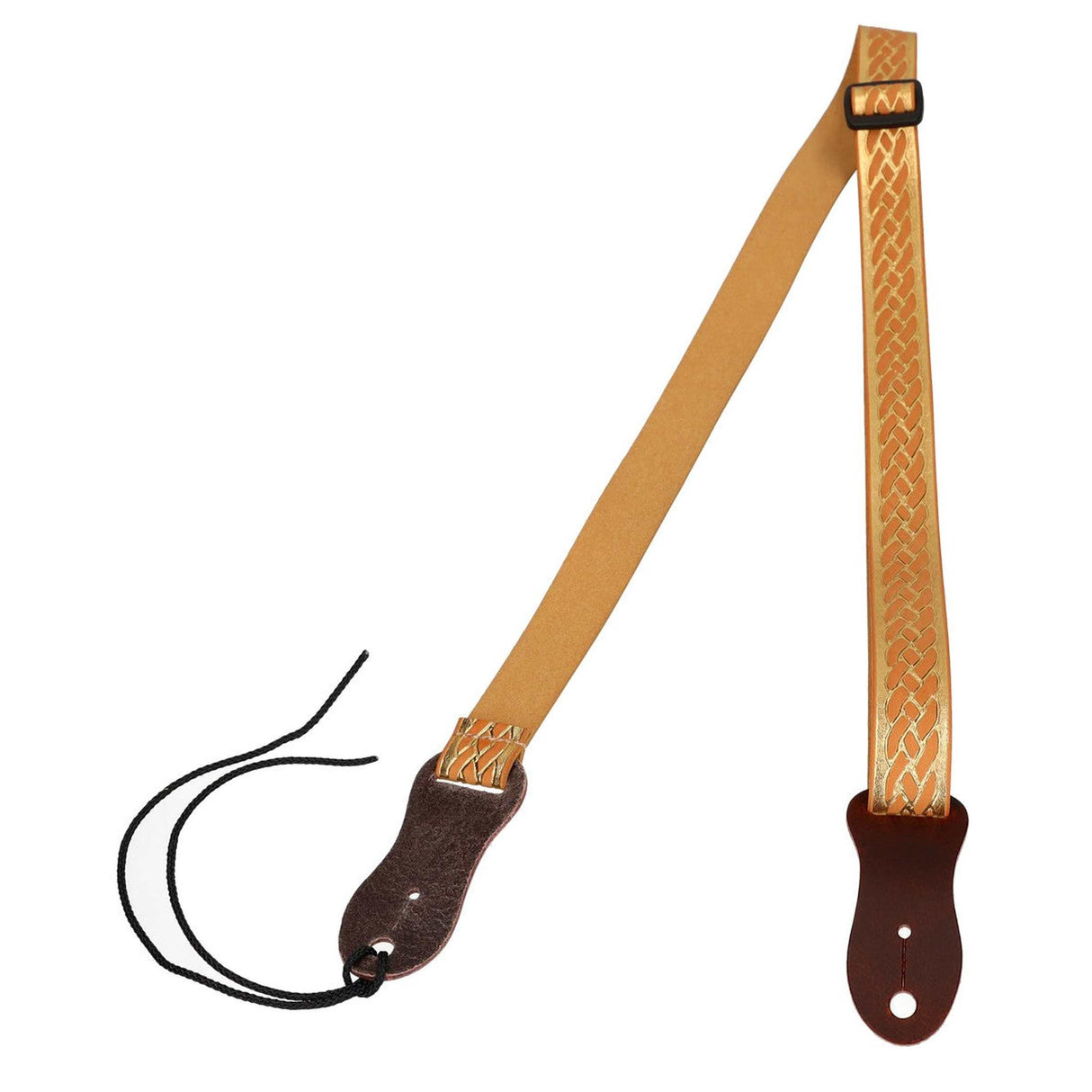 Flight S46 Gold Ukulele Strap Vegan Nubuck with Braided Pattern and Headstock Tie