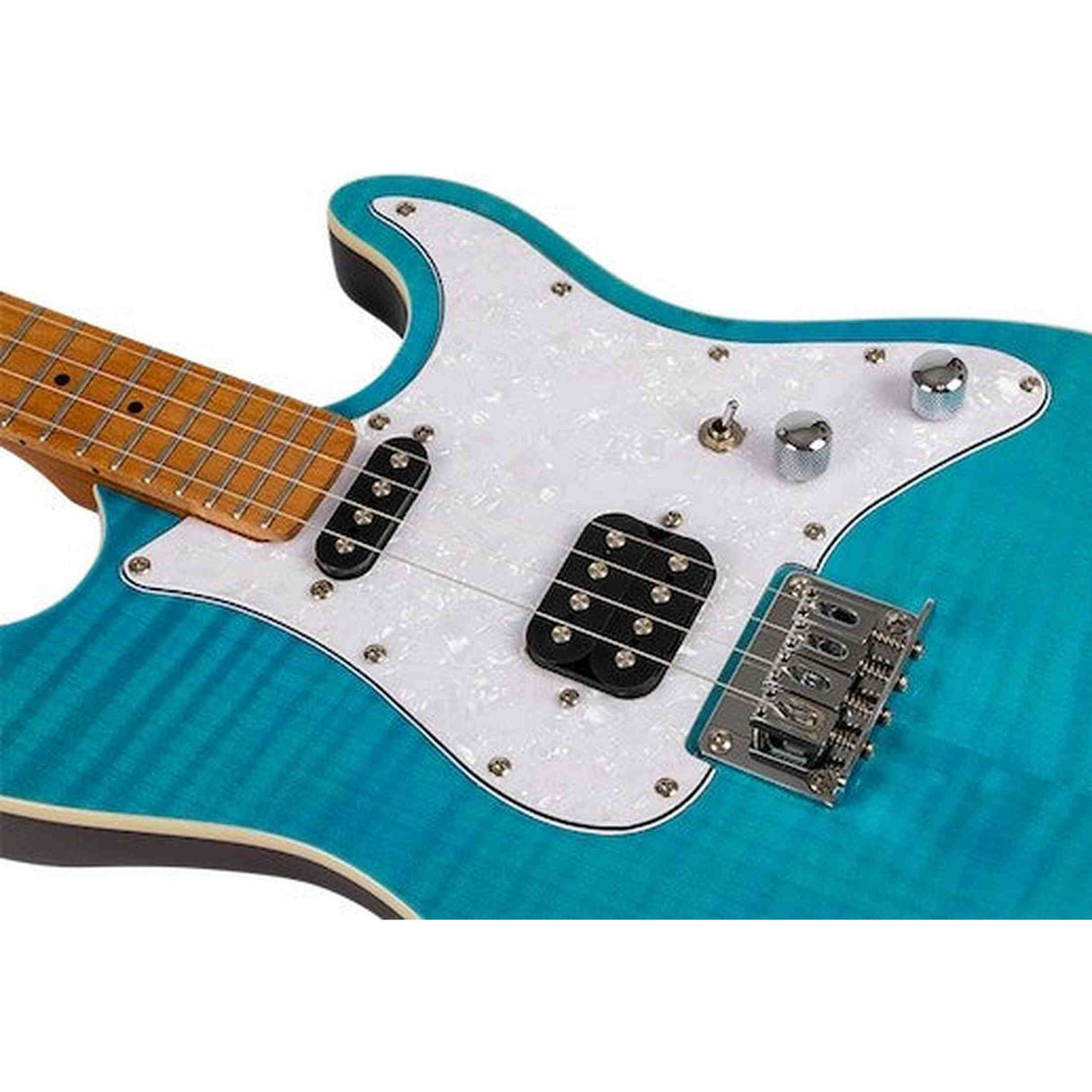 Flight Pathfinder OBL Baritone Solid Body Elektrische Ukulele met Flame Maple Top, Humbucker en Single Coil Pickups