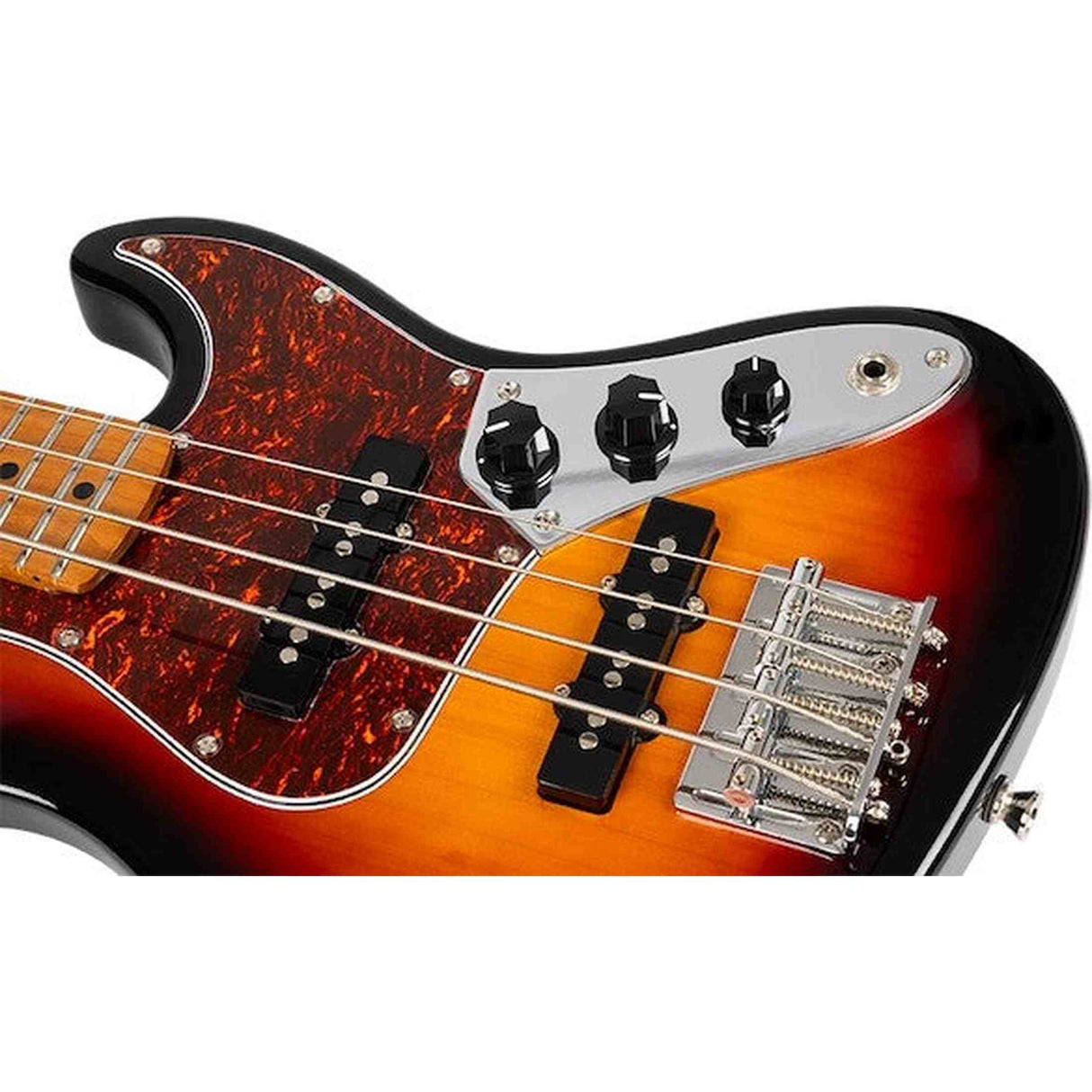 Flight Mini JB Bass SB Elektrische Mini Bas Ukulele Sunburst met Alnico 5 Pickups en Roasted Maple Hals