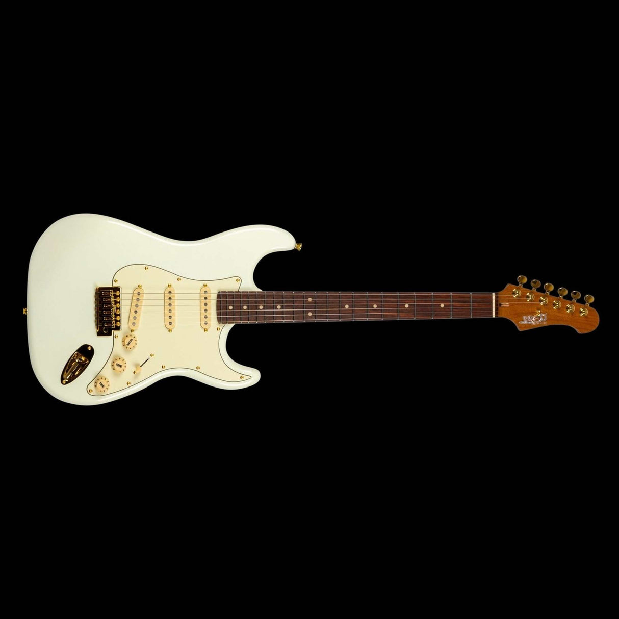 JET JS-380 OW G S-style Elektrische Gitaar SSS Alnico V Tremolo Goud Hardware Rosewood Toets Wit
