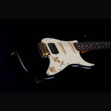 JET JS-480 BK G S-style Elektrische Gitaar HSS Alnico V Tremolo Rosewood Toets Zwart met Gouden Hardware