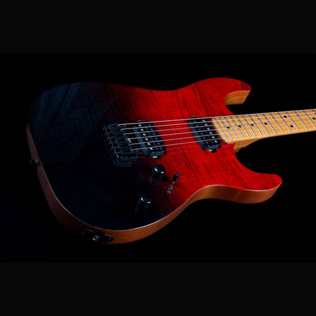 JET JS-1000 Vulcano S-style Elektrische Gitaar HH Flame Maple Top Roasted Maple Transparant Rood
