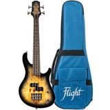 Flight Mini Bass PBR Elektrische Mini Bas Ukulele met Poplar Burl Top, Mahonie Body en Alnico 5 Pickup
