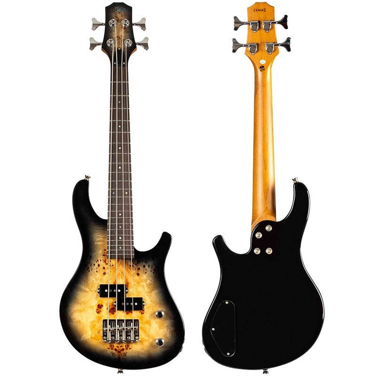 Flight Mini Bass PBR Elektrische Mini Bas Ukulele met Poplar Burl Top, Mahonie Body en Alnico 5 Pickup