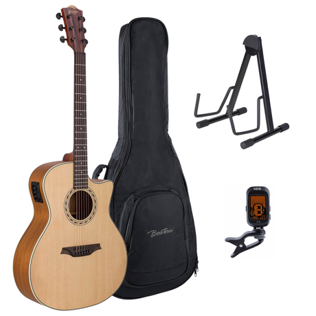 Bromo BAA2CE Appalachian Series Gitaarset – Grand Auditorium Cutaway met Preamp, Gigbag, Standaard en Tuner