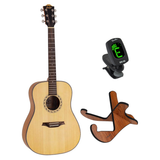 Bromo BAB1 akoestische gitaarset – dreadnought, sparren/mahonie, Amara ebony toets, naturel + stemapparaat en standaard