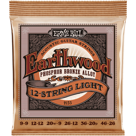 Ernie Ball 2153 Earthwood Fosforbrons Akoestische Gitaarsnaren 12-Snarig Light 9–46