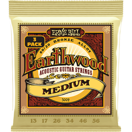 Ernie Ball 3002 Akoestische Gitaarsnaren 80/20 Brons Medium 13–56 3-Pack