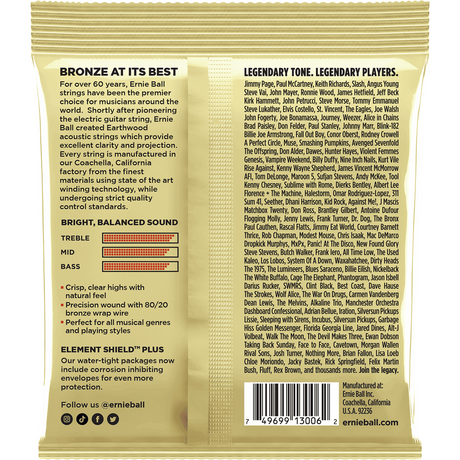 Ernie Ball 3006 Akoestische Gitaarsnaren 80/20 Brons Extra Light 10–50 3-Pack