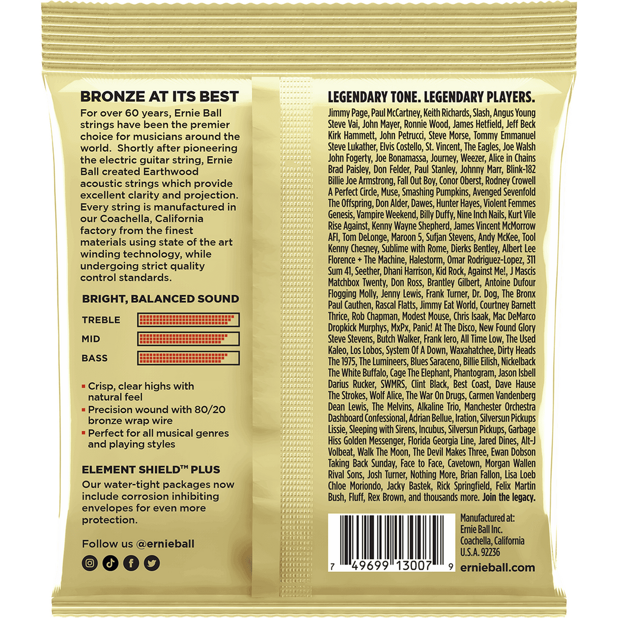 Ernie Ball 3007 Akoestische Gitaarsnaren 80/20 Brons Custom Light 11.5–54 3-Pack