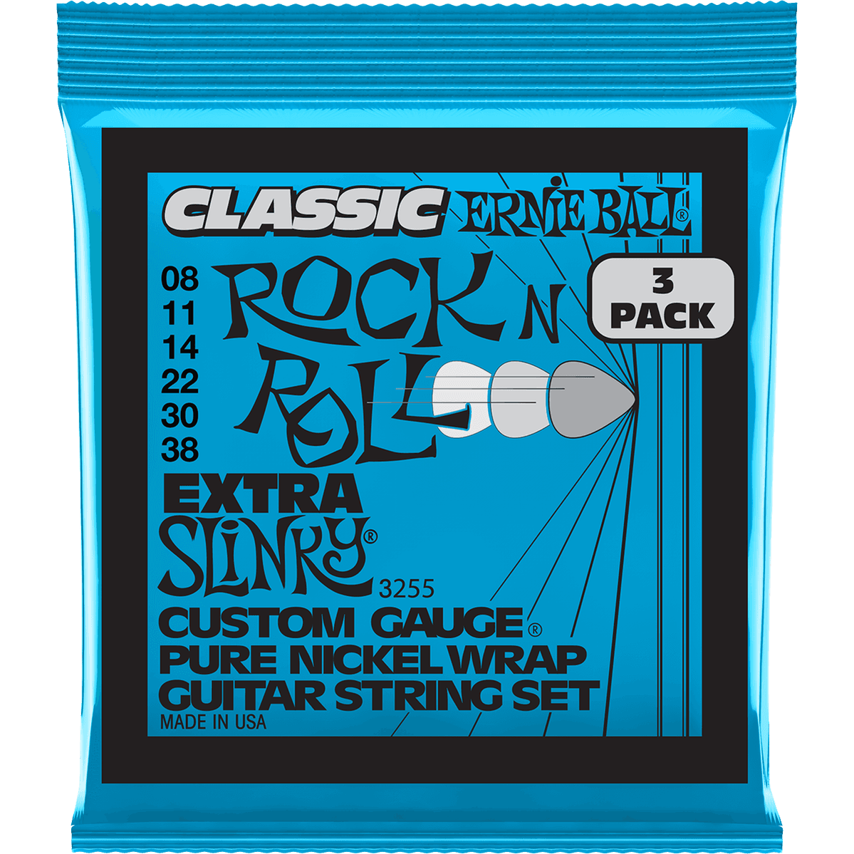 Ernie Ball 3255 Extra Slinky elektrische gitaarsnaren 3-pack 008-038